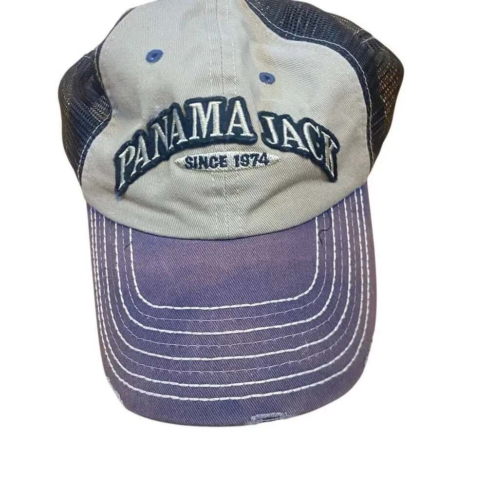 Panama Jack distressed hat, tan blue adjustable